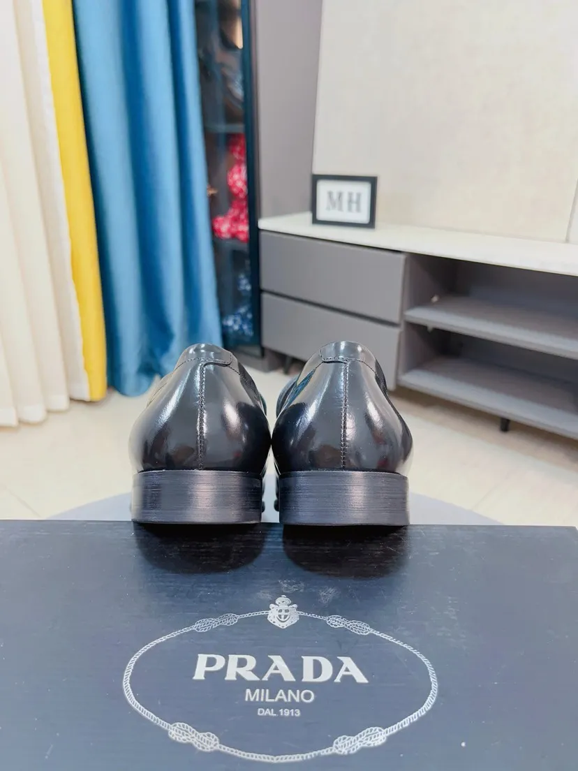 Men's shoes 💰540🌹🌹【PRADA Leather Shoes】Top purchasing agency Original imported Italian custom-made open-edge beaded cowhide leather surface, fully imported water-dyed breathable cowhide lining, original factory special molded sole super comfortable, size: 38-44